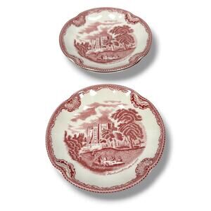 Johnson Bros Old Britain Castles Saucers 5.75" Red Pink Transferware Lot of 3